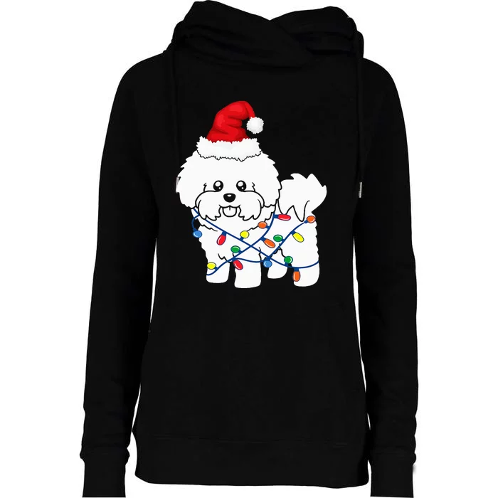 Bichon Frise Christmas Light Funny Dog Lover Gift Womens Funnel Neck Pullover Hood