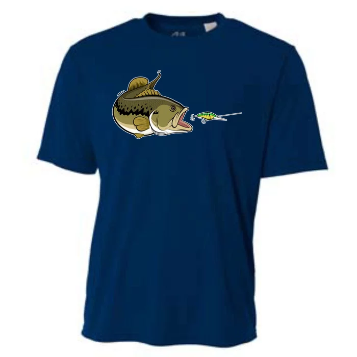 Bass Fish Chasing Lure Hook Fishing Fan Cooling Performance Crew T-Shirt