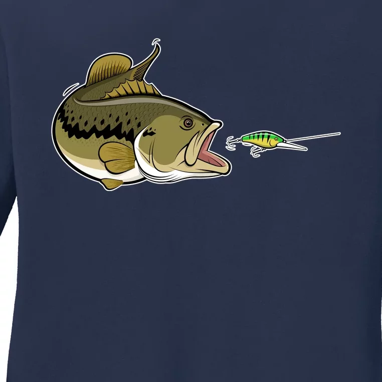 Bass Fish Chasing Lure Hook Fishing Fan Ladies Long Sleeve Shirt