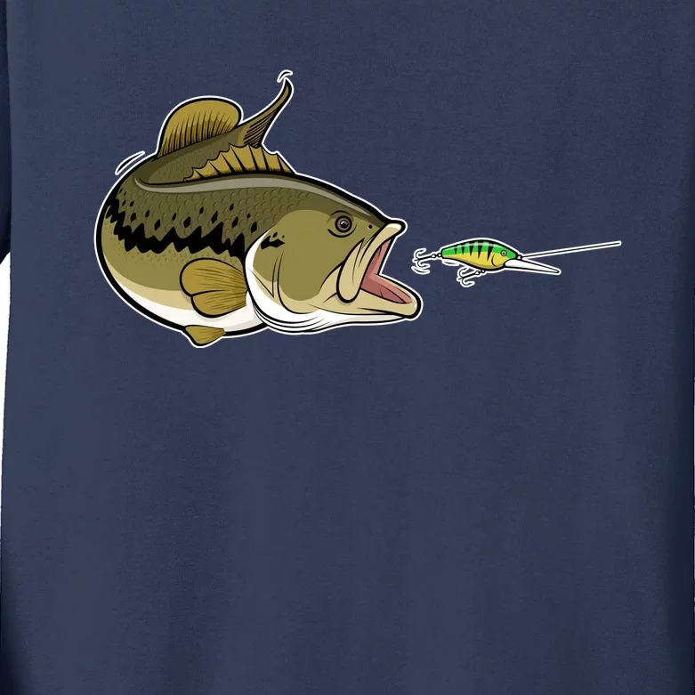 Bass Fish Chasing Lure Hook Fishing Fan Kids Long Sleeve Shirt