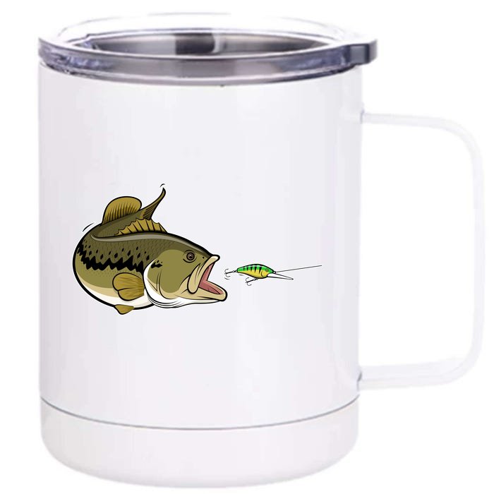 Bass Fish Chasing Lure Hook Fishing Fan Front & Back 12oz Stainless Steel Tumbler Cup