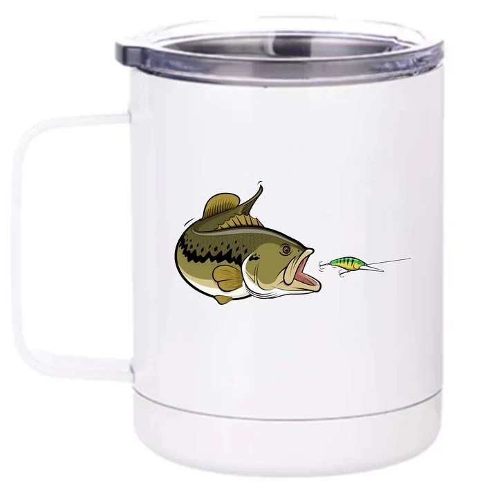 Bass Fish Chasing Lure Hook Fishing Fan Front & Back 12oz Stainless Steel Tumbler Cup