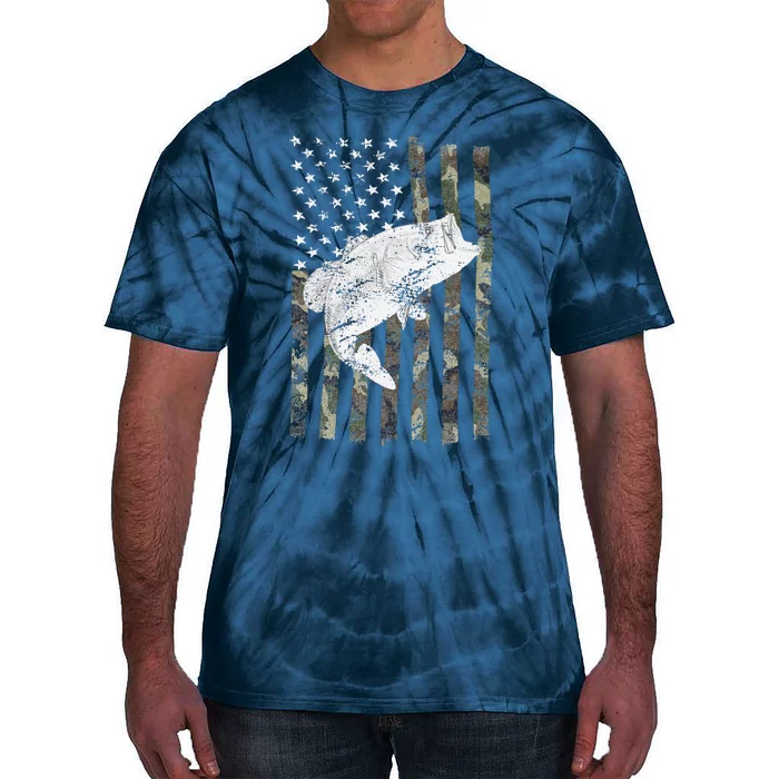 Bass Fishing Camouflage Flag Big Mouth On Back Tie-Dye T-Shirt