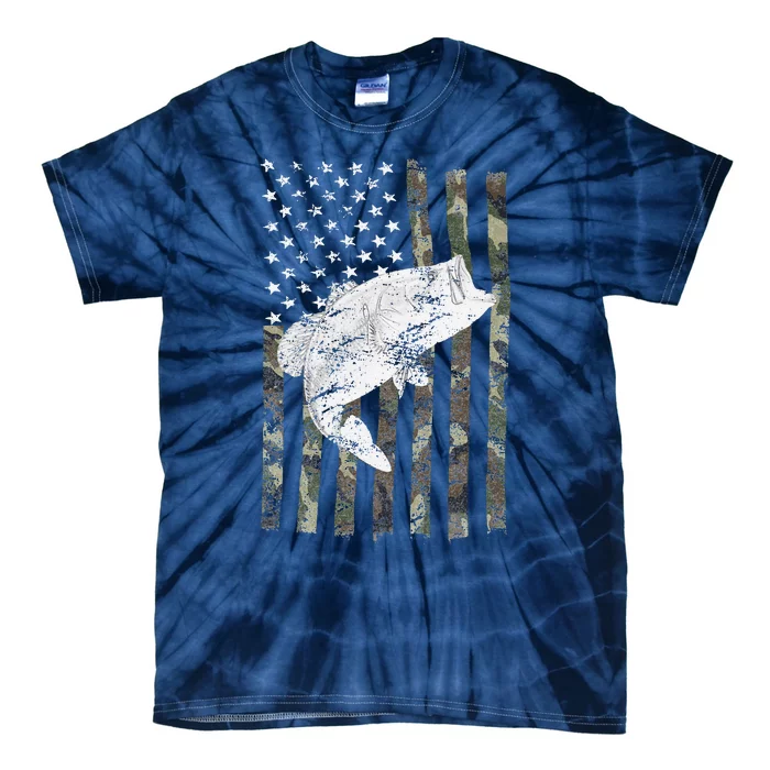 Bass Fishing Camouflage Flag Big Mouth On Back Tie-Dye T-Shirt