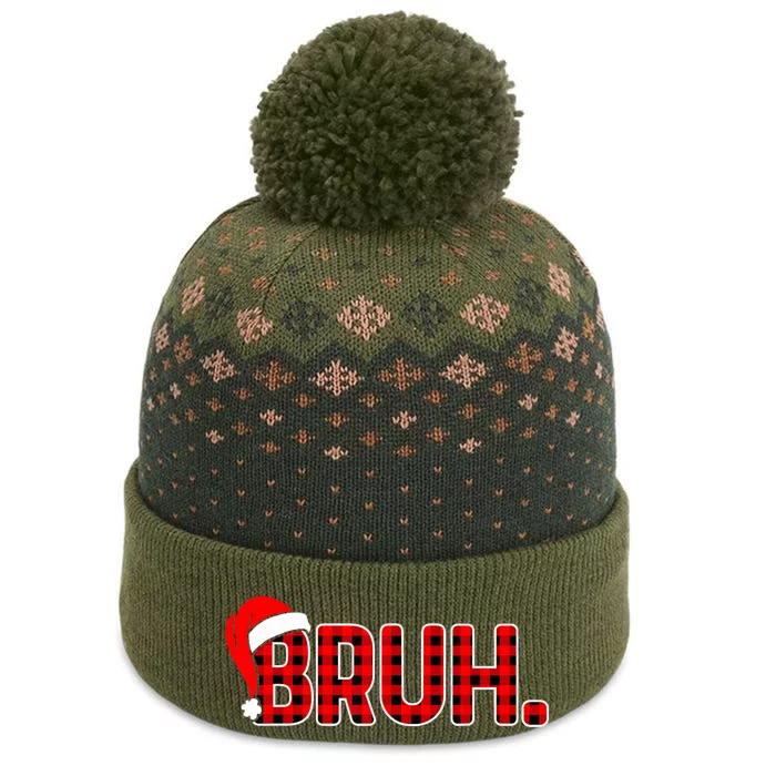 Bruh Funny Christmas Plaid Teens Xmas Pajamas The Baniff Cuffed Pom Beanie