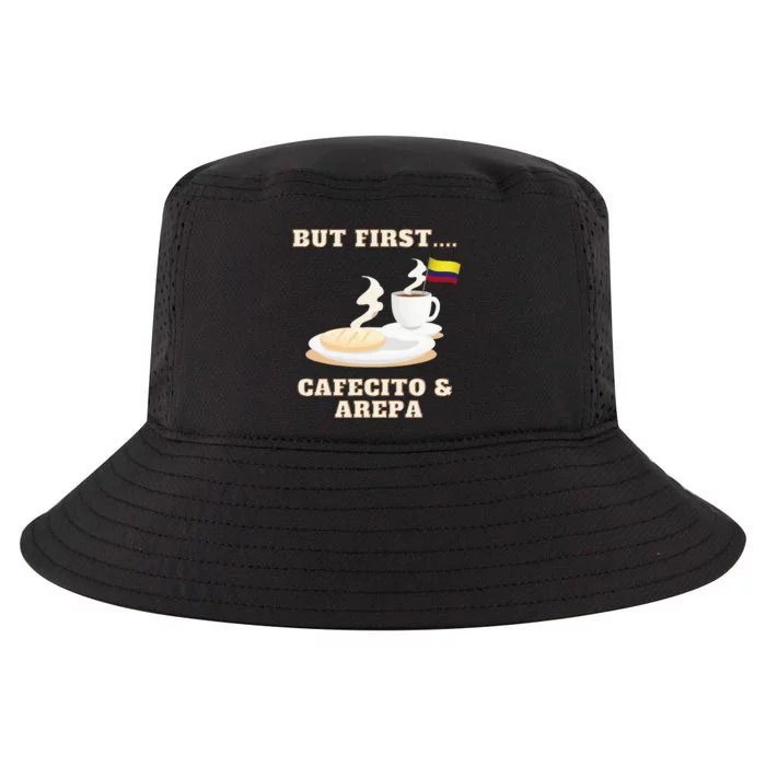 But First Cafecito & Arepa Colombian Coffe With Arepa Cool Comfort Performance Bucket Hat