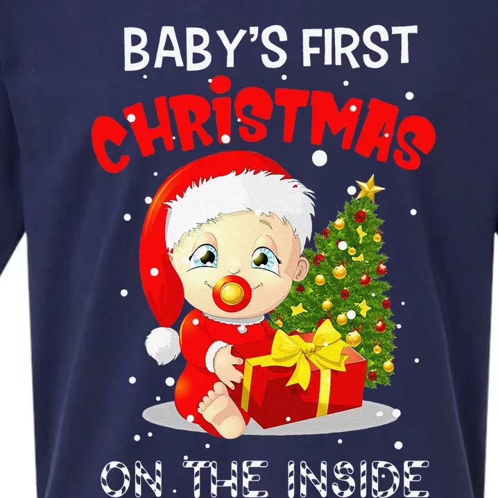 Babys First Christmas On The Inside Funny Pregnancy Gifts Sueded Cloud Jersey T-Shirt