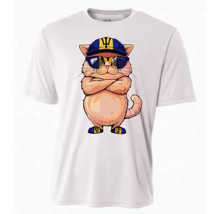 Barbadian Flag Cat Mom Souvenirs Products Kitten Barbados Cooling Performance Crew T-Shirt