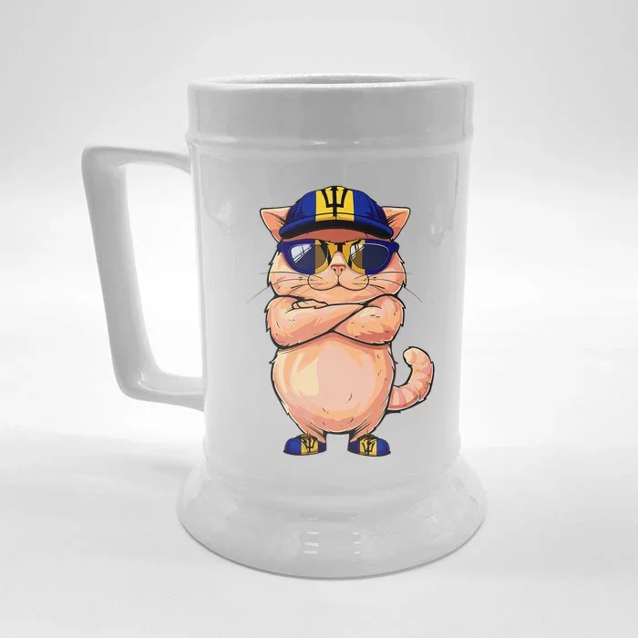 Barbadian Flag Cat Mom Souvenirs Products Kitten Barbados Front & Back Beer Stein