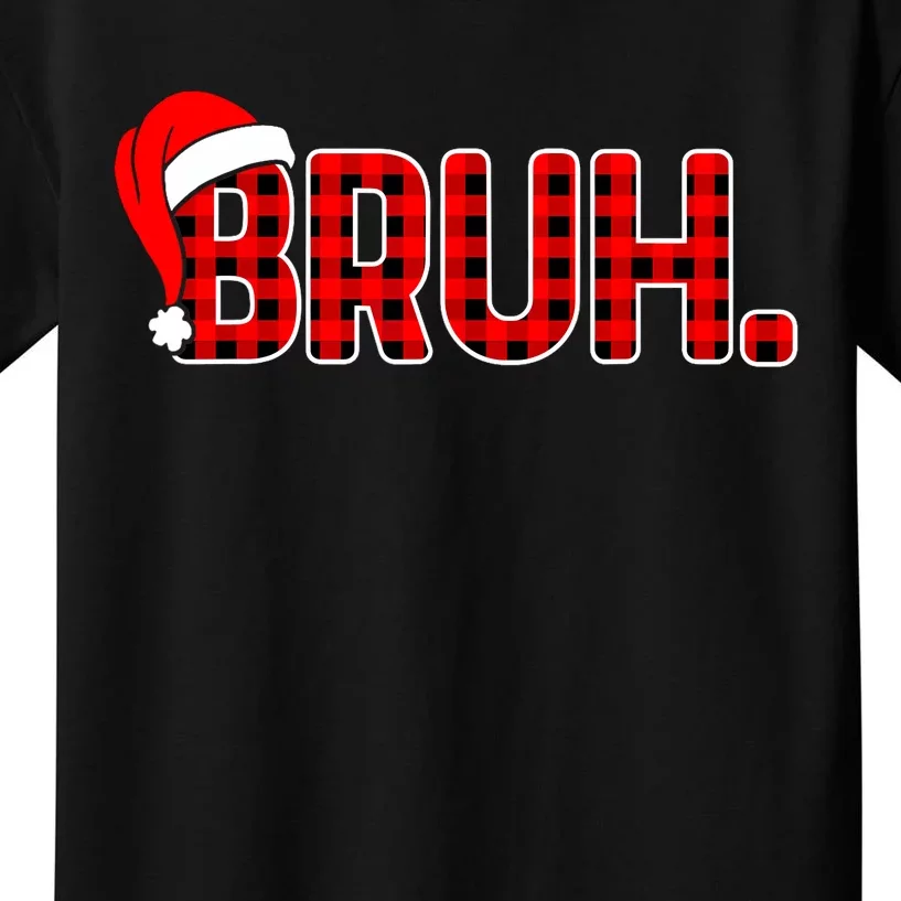 Bruh Funny Christmas Plaid Teens Boy Xmas Pajamas Kids T-Shirt