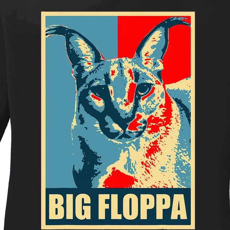 Big Floppa Caracal Cat Meme Ladies Long Sleeve Shirt