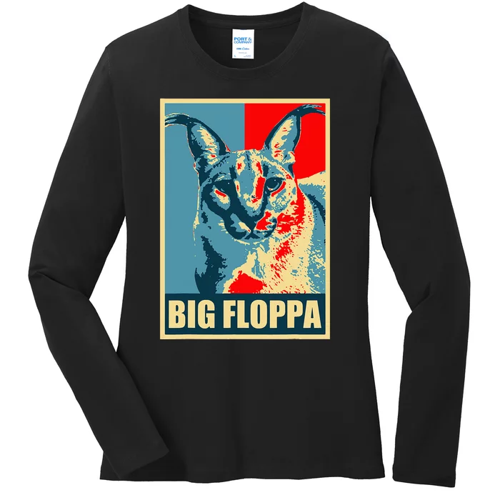 Big Floppa Caracal Cat Meme Ladies Long Sleeve Shirt