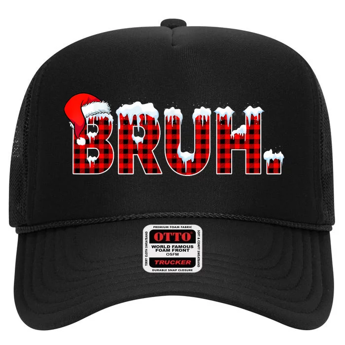 Bruh Funny Christmas Plaid Teens Xmas Pajamas High Crown Mesh Trucker Hat