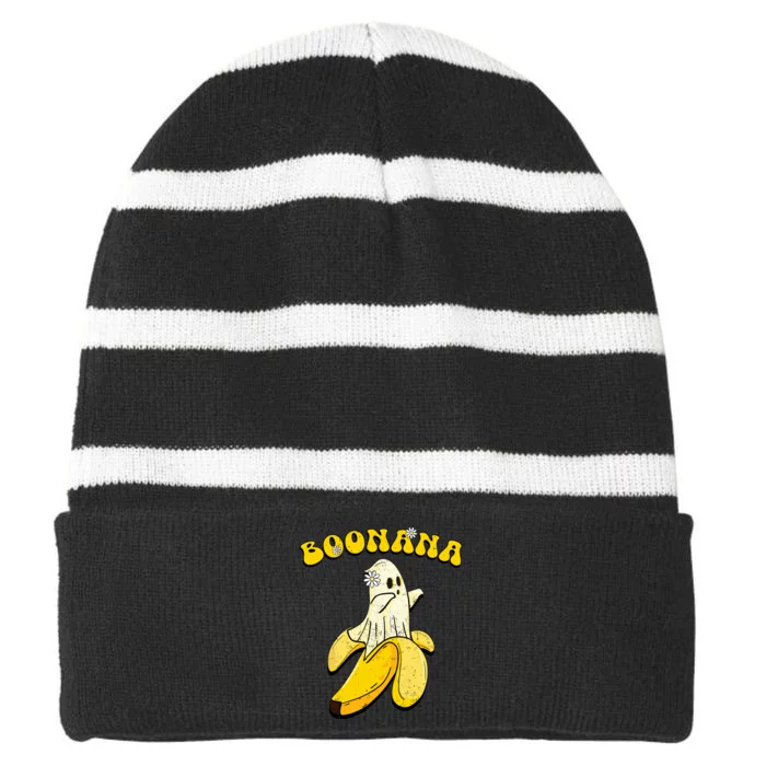 Boonana Funny Cute Banana Ghost Halloween Banana Lover Gifts Striped Beanie with Solid Band