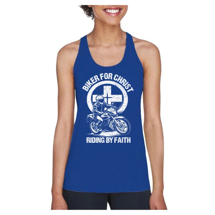 Biker For Christ Riding By Faith Gift Women's Racerback Tank