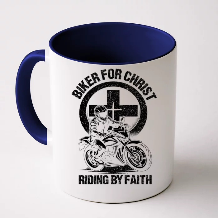 Biker For Christ Riding By Faith Gift Front & Back Coffee Mug