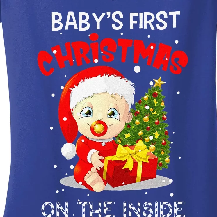 Babys First Christmas On The Inside Funny Pregnancy Gifts Women's V-Neck T-Shirt