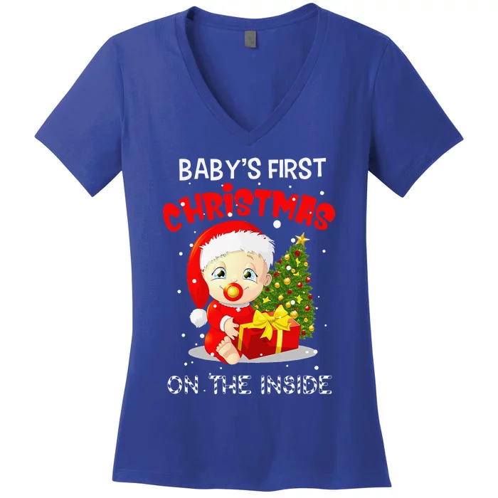 Babys First Christmas On The Inside Funny Pregnancy Gifts Women's V-Neck T-Shirt