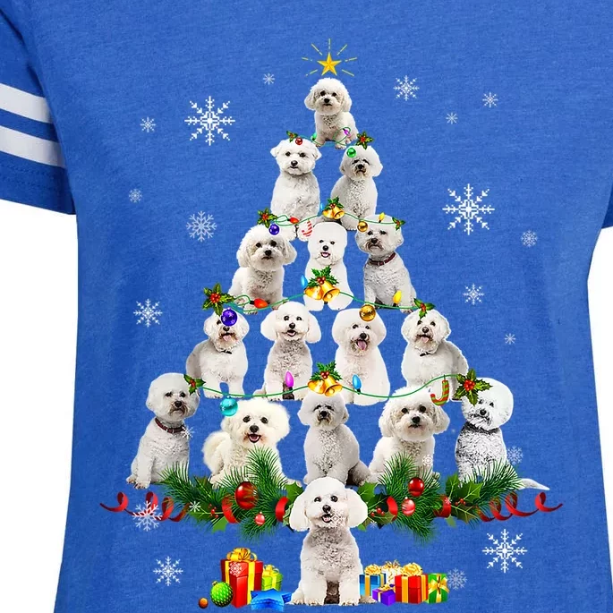 Bichon Frise Christmas Tree Lights Funny Dog Xmas Funny Gift Enza Ladies Jersey Football T-Shirt