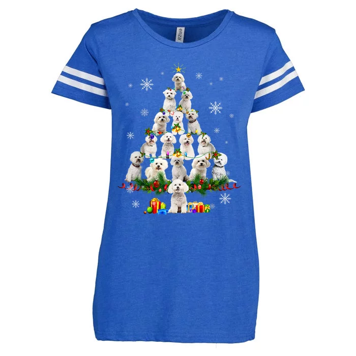 Bichon Frise Christmas Tree Lights Funny Dog Xmas Funny Gift Enza Ladies Jersey Football T-Shirt