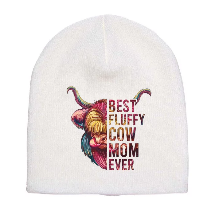 Best Fluffy Cow Mom Ever Cute Scottish Highland Cow Breeder Short Acrylic Beanie