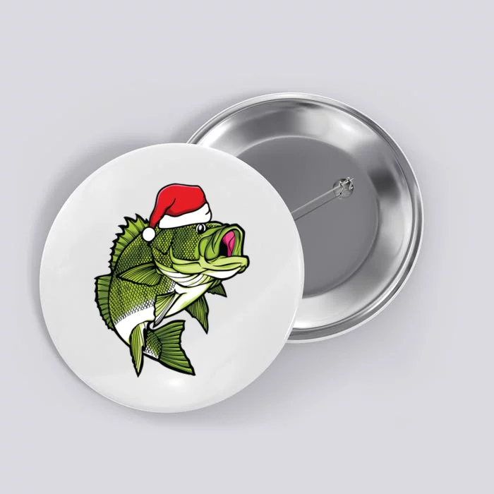 Bass Fishing Christmas Pajama Fish Santa Fisherman Angler Button