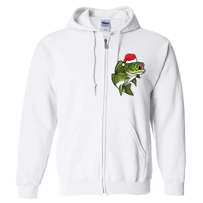 Bass Fishing Christmas Pajama Fish Santa Fisherman Angler Full Zip Hoodie