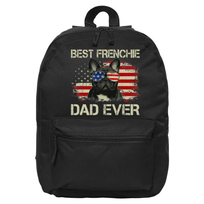 Best Frenchie Dad Ever Bulldog American Flag Gift 16 in Basic Backpack