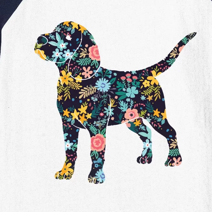 Beagle Floral Dog Silhouette Womens Graphic Baseball Sleeve Shirt