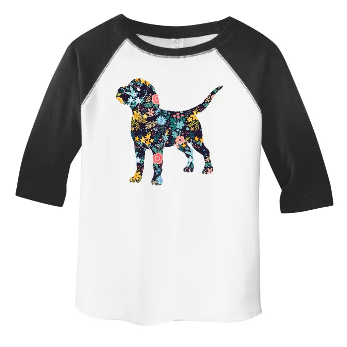 Beagle Floral Dog Silhouette Womens Graphic Toddler Fine Jersey T-Shirt