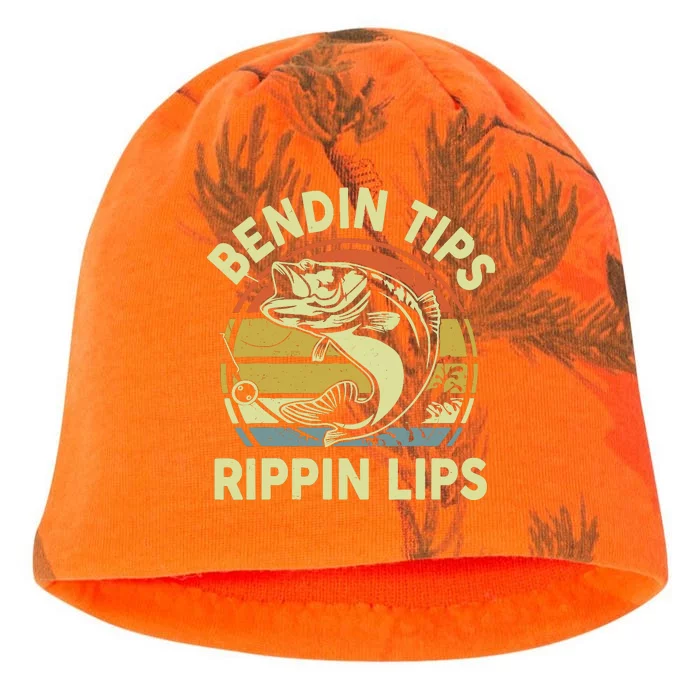 Bass Fish Dad Bendin Tips Rippin Lips Funny Papa Fishing Kati - Camo Knit Beanie