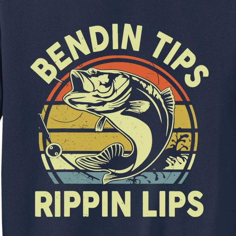 Bass Fish Dad Bendin Tips Rippin Lips Funny Papa Fishing Sweatshirt