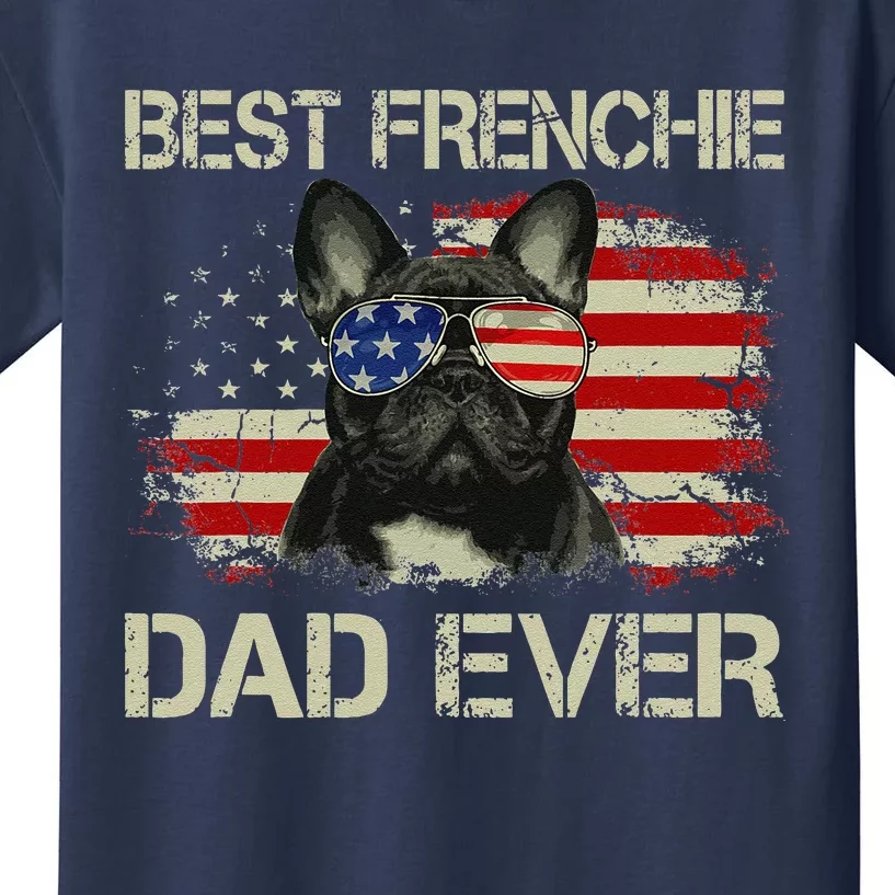 Best Frenchie Dad Ever Bulldog American Flag Gift Kids T-Shirt