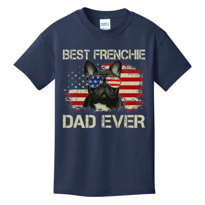 Best Frenchie Dad Ever Bulldog American Flag Gift Kids T-Shirt