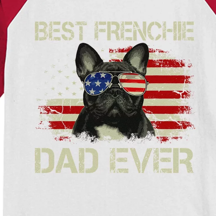 Best Frenchie Dad Ever Bulldog American Flag Gift Kids Colorblock Raglan Jersey