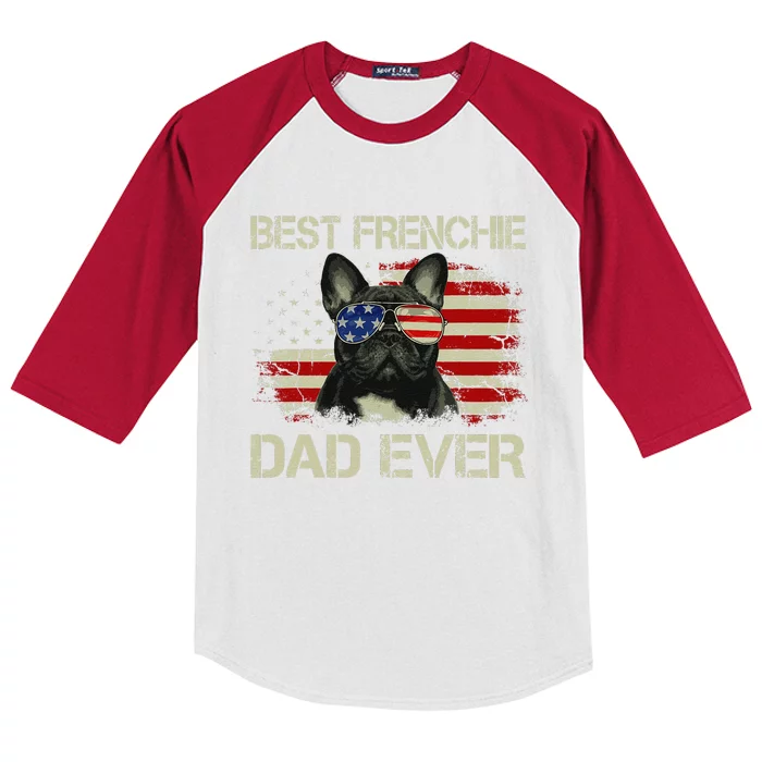 Best Frenchie Dad Ever Bulldog American Flag Gift Kids Colorblock Raglan Jersey