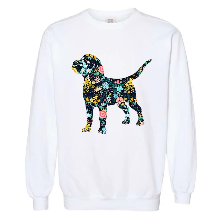 Beagle Floral Dog Silhouette Graphic Garment-Dyed Sweatshirt