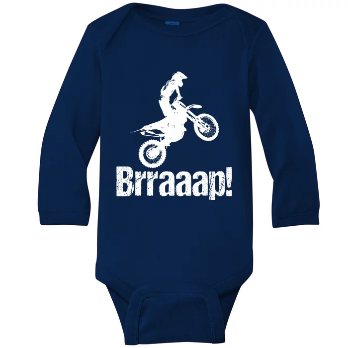 Brraaap Funny Dirt Bike Motocross For Riders Baby Long Sleeve Bodysuit