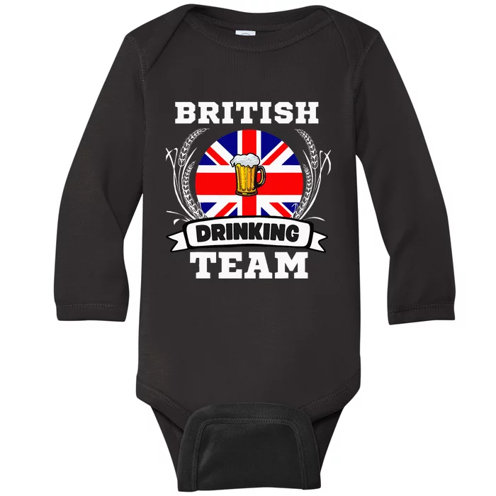 British Flag Drinking Team Funny Beer Heritage Baby Long Sleeve Bodysuit