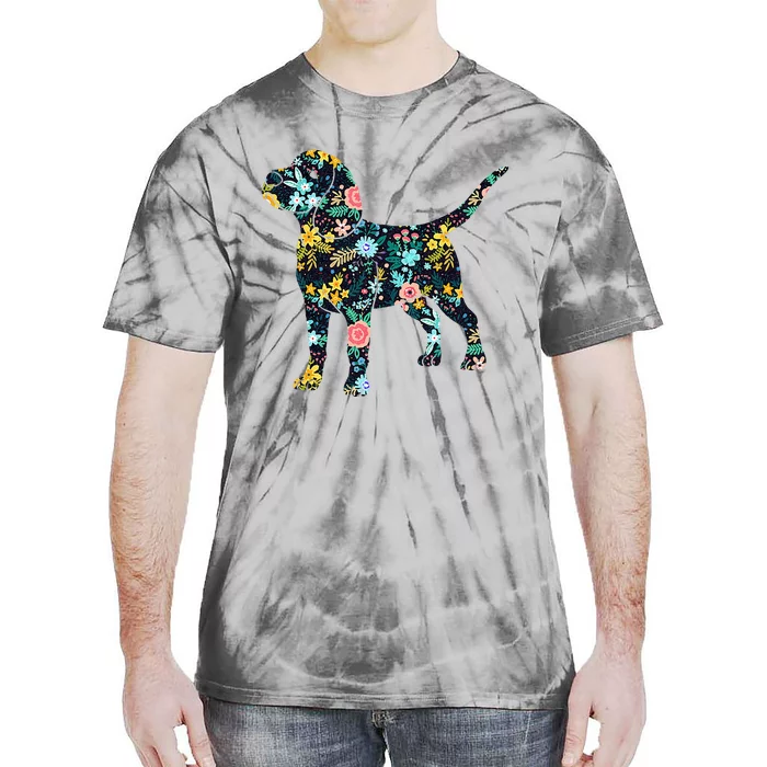 Beagle Floral Dog Silhouette Graphic Tie-Dye T-Shirt