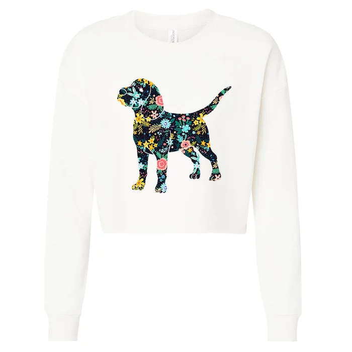 Beagle Floral Dog Silhouette Graphic Cropped Pullover Crew