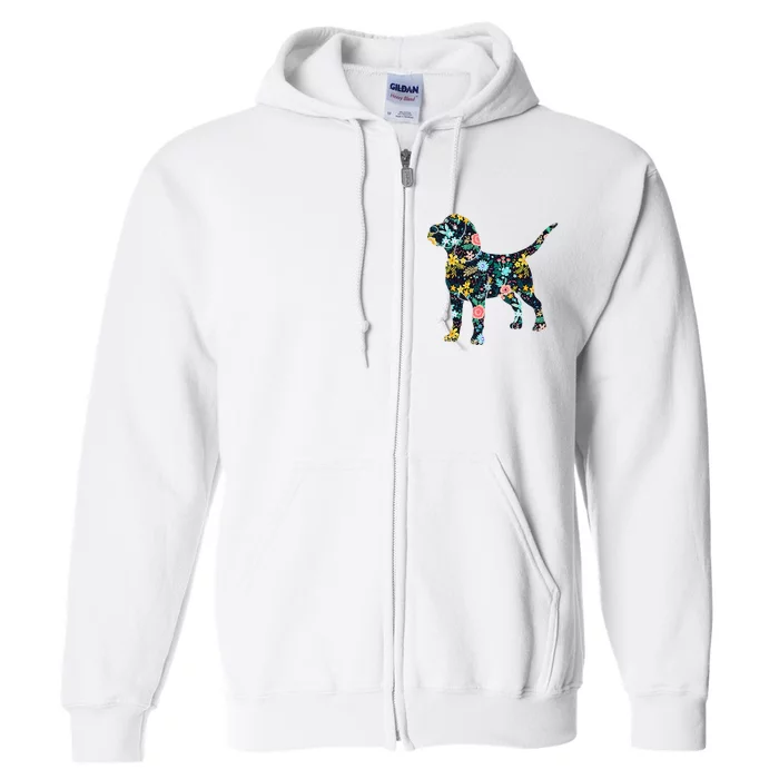 Beagle Floral Dog Silhouette Graphic Full Zip Hoodie