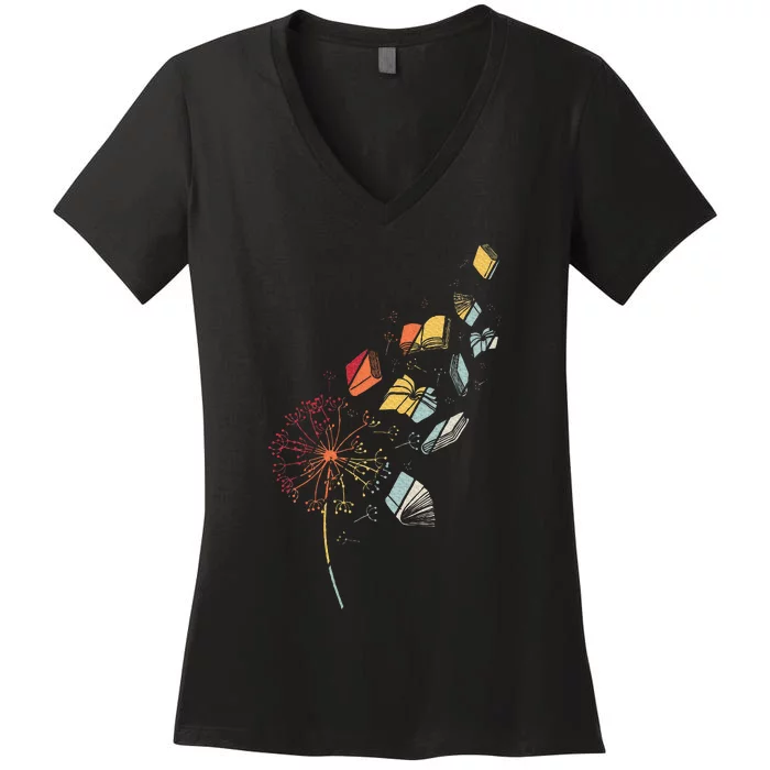 Book Flower Dandelion Women's V-Neck T-Shirt