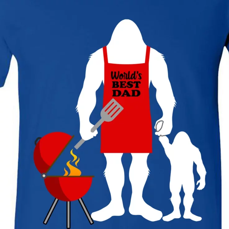 Barbecue Fathers Day Gift Bbq Bigfoot Worlds Best Dad Gift V-Neck T-Shirt