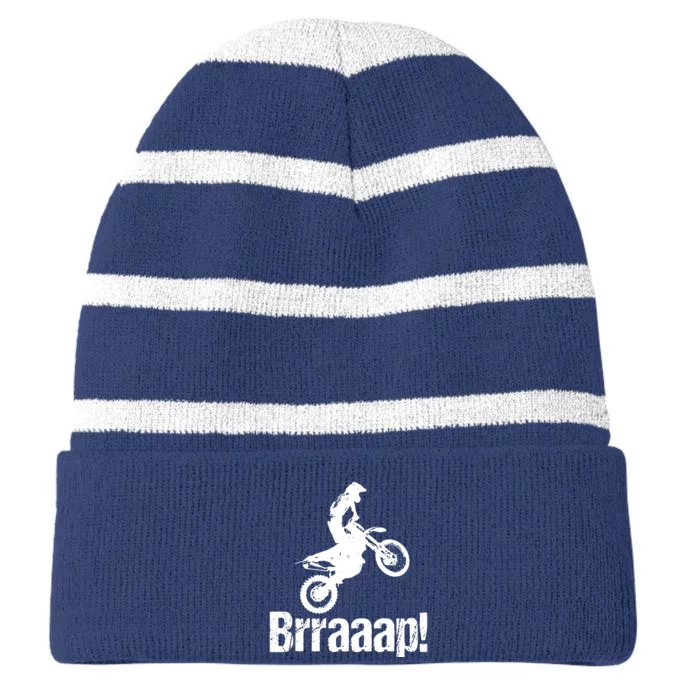 Brraaap Funny Dirt Bike Motocross For Riders Striped Beanie with Solid Band