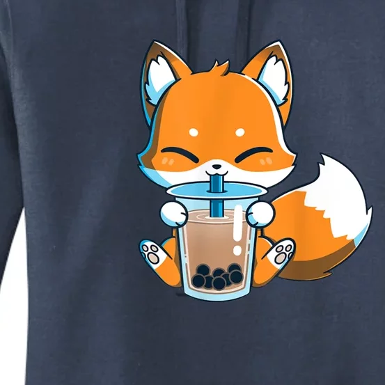 Boba Fox Drinking Cute Kawaii Japanese Foxy Anime Women's Pullover Hoodie