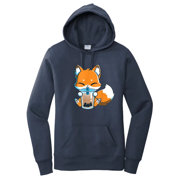 Boba Fox Drinking Cute Kawaii Japanese Foxy Anime Women's Pullover Hoodie