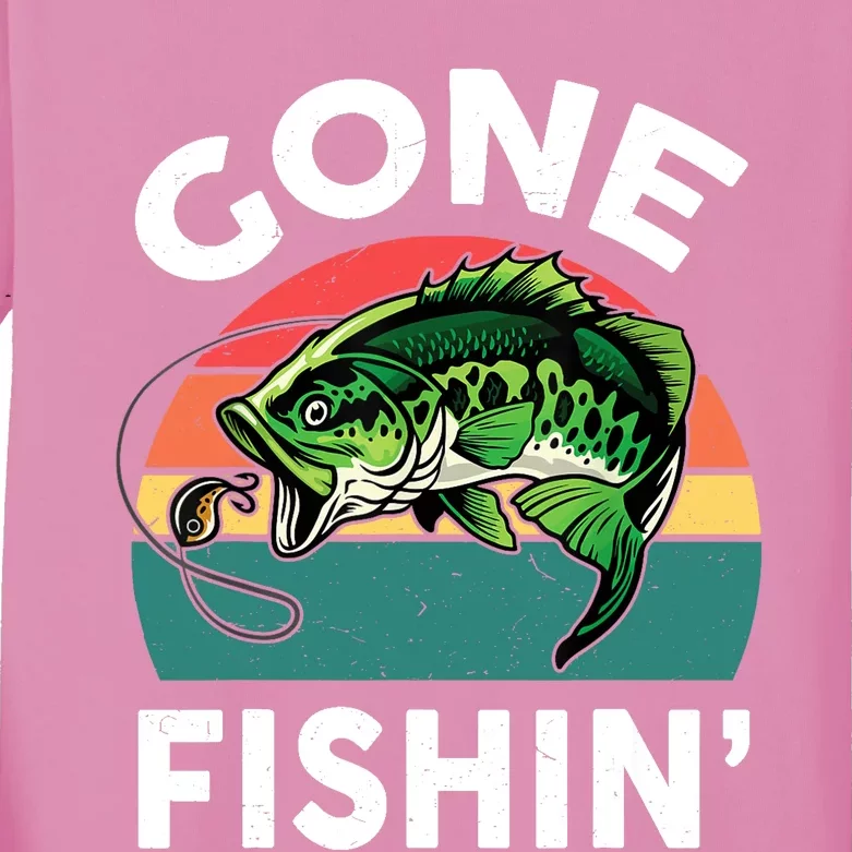 Bass Fish Dad Gone Fishing-Shirt Boy Wo Papa Funny Kids Long Sleeve Shirt