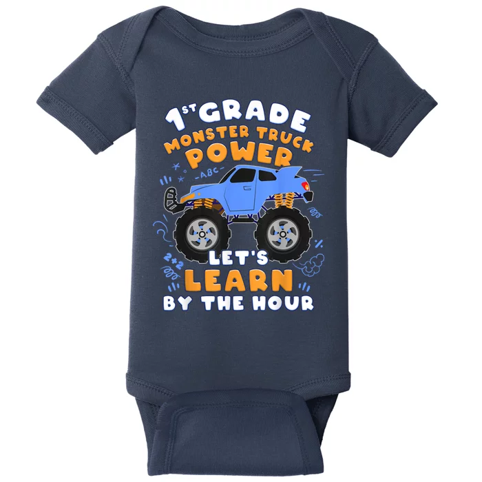 Boy First Day Of School 1st Grade Monster Truck Baby Bodysuit