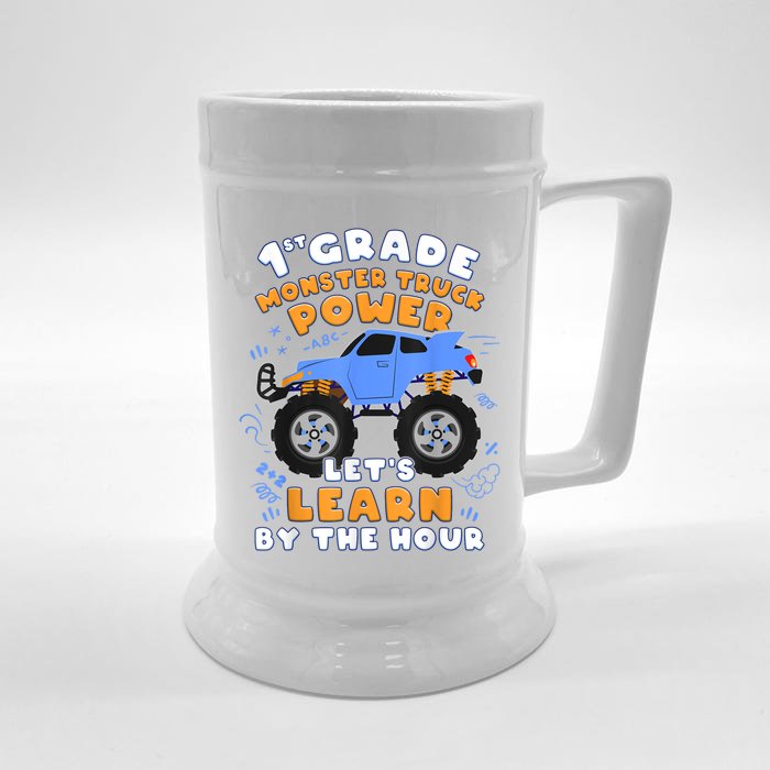 Boy First Day Of School 1st Grade Monster Truck Front & Back Beer Stein